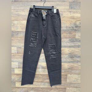 NWT Cotton On Kids Distressed Black Wash Mom Jeans